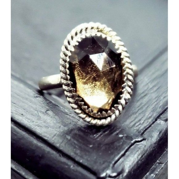 Sterling silver smokey quartz crystal ring handmade size 8 - Picture 1 of 12